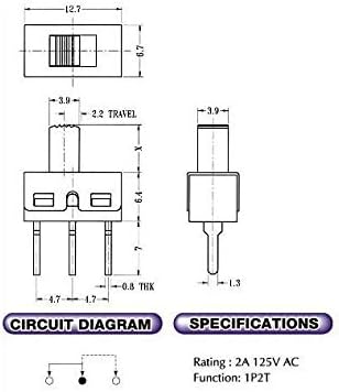 Cylewet 20Pcs 5mm High Knob Vertical Slide Switch 3 Pin 2 Position 1P2T SPDT Panel (Pack of 20) CYT1107