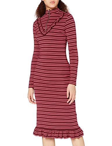 FIND Frill Detail Striped, vestido Mujer, Rosa (Pink/navy), Small