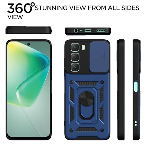 Image of Pikkme Back Cover for Infinix Hot 50 5G | 360 Protection Case | Sliding Camera Shield Cover & Ring Holder Stand D10 Tough Armor Bumper Case (Blue)