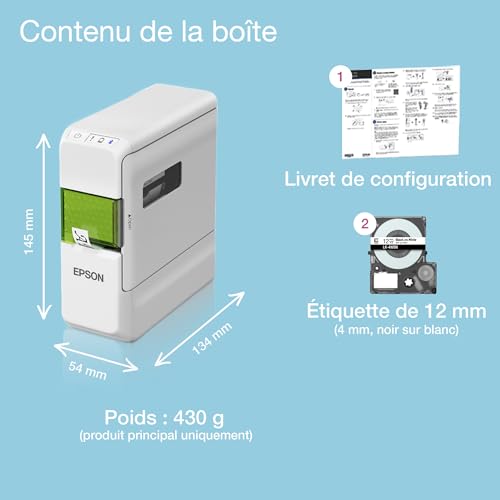 EPSON LW-C410 | Imprimante d'étiquettes portable - Bluetooth, application mobile, impression jusqu'à 18 mm, 50 rubans, haute résolution, coupe automatique - maison et bureau