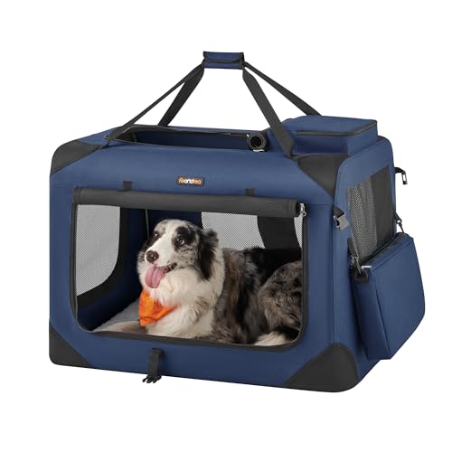 Feandrea 32 Inches Collapsible Soft Dog Crate, Portable Travel Dog Crate for Indoor and Outdoor Use, Dog Carrier Kennel with Safety Zippers, for Living Room, Car, Travelling, Camping, Black