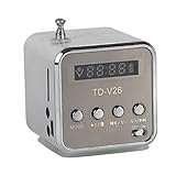 Cuifati -Lautsprecher Musik-Player Tragbar Leichtes FM-Radio Stereo-PC Fashion Support TF-Karte und U-Disk Stecker und Play Support FAT16/FAT32-Dateisystem(Silber)