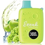 ECENK VAPE 電子タバコ 使い捨て VAPE 18,000回吸引可能 ベイプ シーシャ 10風味 爆煙 充電式 大容量 LEDディスプレイ搭載 持ち運び 水蒸気タバコ 禁煙サポート ニコチンなし 煙量調節可能 ストラップ付き (マスカット·青りんご·アイス)