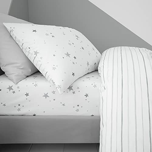 Bianca Stars Stripes Cotton Double Fitted Sheet White Grey