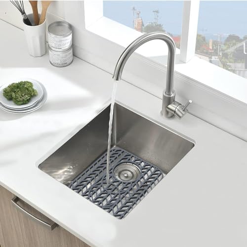 AWOKE Sink Protectors for Kitchen Sink - 13.6"x 11.6" Sink Mat - Heat-resistant Easy-clean Silicone Sink Mat - for Protection of Stainless Steel Sink with 3 Reserved Holes