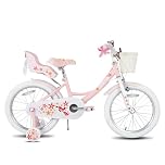 STITCH Unicorn 18 Inch Girls Bike for 5-8 Years Old Kids, 18 Inch Girls Bike with Basket&Kickstand& Doll Seat,Pink