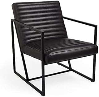 Spinningfield 100% Leather Accent Chair - Real Buffalo Leather Lounge Corner Chair in Black with Mid Century Style, Cushioned Iron Frame & Soft Leather, Multifunctional Chair for Lounge & Living Room