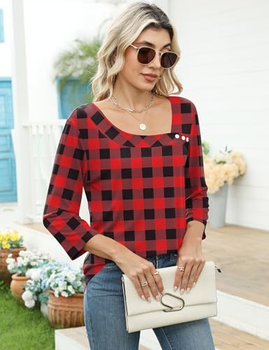 Image of LOMON Womens 3 /4 Length Sleeve T Shirts Asymmetrical Neck Tops Business Blouses for Women Fashion 2026