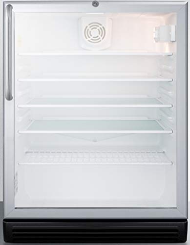 Summit Appliance SCR600BGLTBADA Commercially Listed ADA Compliant 5.5 Cu.Ft. Freestanding Beverage Center with Glass Door, Auto Defrost, Professional Towel Bar Handle, Lock and Black Cabinet