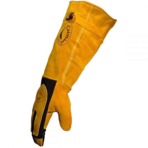 Caiman Premium Split Deerskin Mig/Stick Welding Gloves With Fleece/Foam Insulation, 21-Inch Length, Split Cowhide Leather Heat Shield Patch, Sock Lined Foam, Kevlar, Black/Gold, Large (1878-6) #TOP3