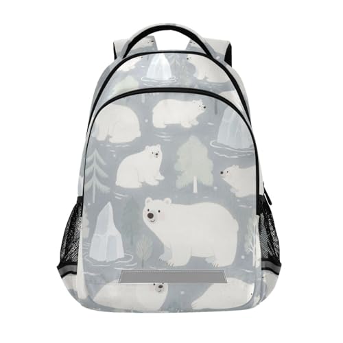 miaozhen Lindas mochilas blancas de oso polar para niños escolares con bolsa grande para libros para niños de 6º grado para niños y niñas, mochilas escolares para niños y niñas