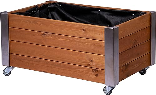 dobar® Hochbeet Rolfi | Rollbares Hochbeet mit Pflanzenvlies | Pflanzkasten aus Holz | 78 x 52 x 40,5 cm | Kiefer | braun