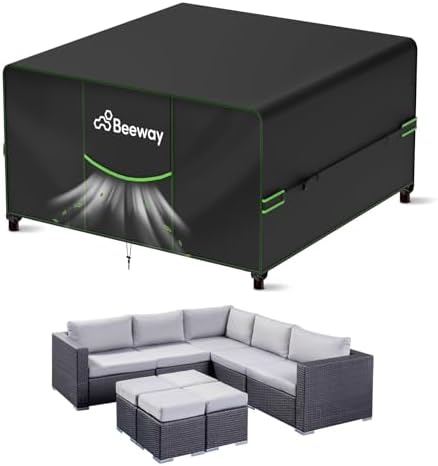 BEEWAY Gartenmöbel Abdeckung Wasserdicht V2.0 250x250x92cm, Schutzhülle Abdeckplane für Gartentische Terrassenmöbel Möbelsets - 420D Oxford Gewebe, Anti-UV, Winterfest