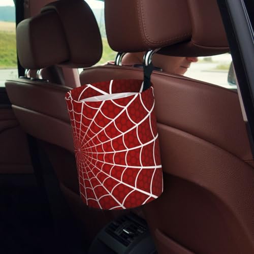 Image of Car Trash Bag Spider Web Waterproof Trash Small Car Can Portable Collapsible Car Garbage Can Hanging for Back Seat Floor or Hanging Headrest Car Decor Road Trip Essentials