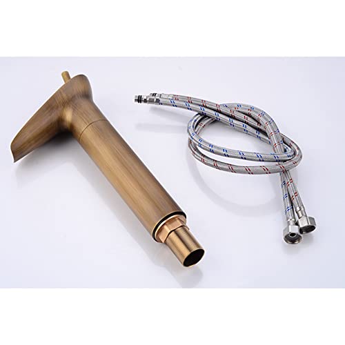Robinet de lavabo cascade en bronze antique avec mitigeur rétro durable