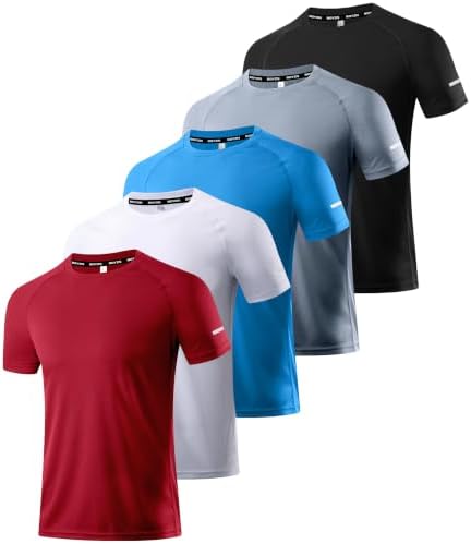 Boyzn 1, 3, 5 or 7er Pack Sport Tshirts Herren Kurzarm T-Shirts Funktionsshirt Laufshirt Schnelltrocknend Atmungsaktive Sport Shirt Sommer Fitnessshirt Trainingsshirt für Running W
