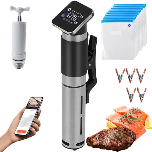 fornello sottovuoto, 1300 W Macchina sottovuoto da con App, 3 Accessori, Display LED Temperatura e Tempo, circolatore a Immersione con Pompa di aspirazione, Sacchetto sigillato, Clip