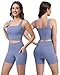 SALSPOR 3 Piece Workout Sets for Women High Waisted Leggings with Pockets Tummy Control Biker Shorts Yoga Sports Bra(3YFTZ-Grayish Blue-M)