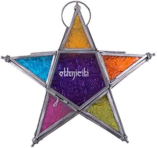 ETHNICITI Star Moroccan Lantern Lampshade Style Large Classic Vintage Turkish Indoor Home & Garden Tonal Glass Lantern Hanging Candle Tealight Holders (Small Multicolour)