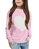 Batermoon Girls' Pullover Sweaters Long Sleeve Cute Heart Pattern Crewneck Knit Jumper Tops Pink