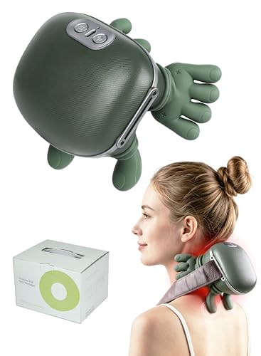 Neck Massager Xkimos Smart Cervical Massager Handheld Electric Muscle Massager Deep Tissue 4D Kneading Massage Shiatsu Neck Back Massager Simulated Human Hand Design for Pain Relief and Muscle Relax