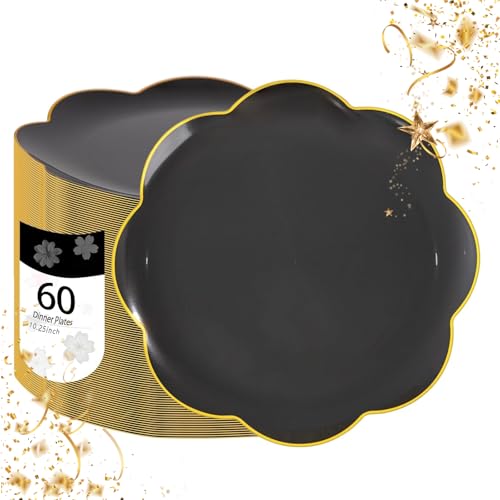 Save on 60 Pcs Black & Gold Plastic Plates with Code QUKMB5MI