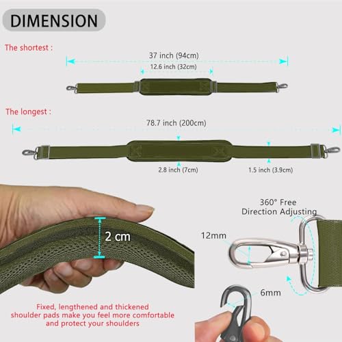 Image of ZINZ 79 inch Shoulder Strap, Extra-thick Fixed Cushion Pad and Dual Clasps Universal Replacement Strap with Metal Swivel Hooks for Laptop Bags, Luggage Bags, Camera, Crossbody(Army Green)