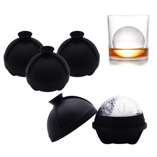 Helpcook Ice Ball Molds Set of 4,Whiskey Ice Ball Maker Mold,Silicone Sphere Ice Molds with Built-in...