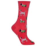 Hot Sox womens Holiday Fun Novelty Fashion Crew Casual Sock, Christmas Dogs (Red), 4 10 US