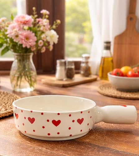 Image of Niyara Stoneware Handmade Ceramic Stylish Premium Serving Bowls /Salad Tray Microwave Dishwasher Safe (Heart Bowl with Handle)