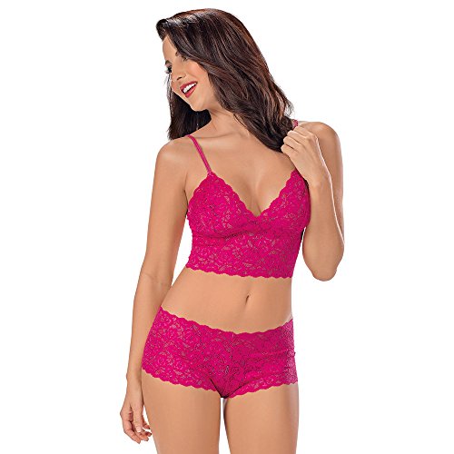 Escante Women's Lace Cami Set, Fuchsia, Medium