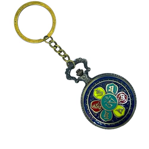 Image of AUGEN Premium Pocket Watch Metal Keychain TibetanPrayer-4 Retro Vintage for Gifting With Key Ring Anti-Rust (Pack Of 1)