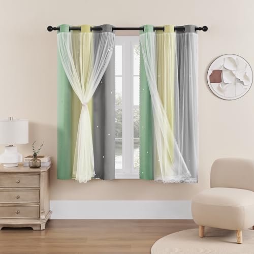 Image of XiDi Curtains for Bedroom Decor, Rainbow GreenYellowGrey34 /54 /1