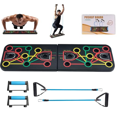 Unipampa Tabla de Flexiones Multifuncional Push Up Rack Board, Tabla de Flexión Portátil Desmontable, Equipo de Fitness para Hogar, con Agarres Flexiones, Banda Elastica, para Entrenamiento Muscular