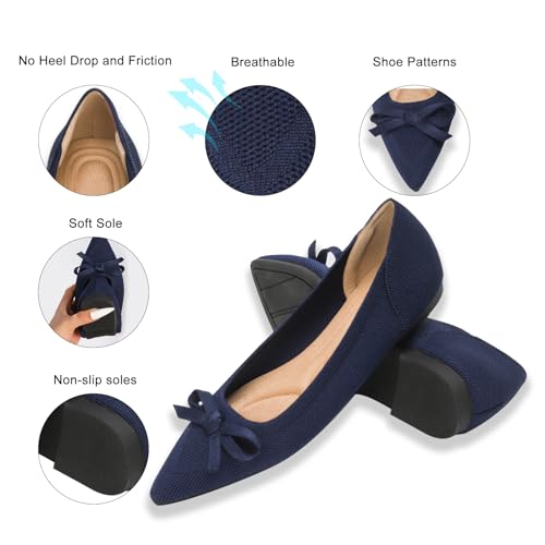 Image of Flats for Women Pointed Toe Knit Foldable Ballet Flat Shoes | Stretch knit upper,built-in arch support,cushioned insole,foldable lightweight design,non-slip sole,office and casual wear