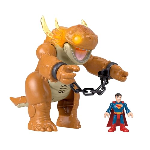Fisher-Price Imaginext Juguete de Superman con luces, sonidos y movimiento y figura de acción de 7,6cm, monstruo de 25,4cm con cadenas, JDL07