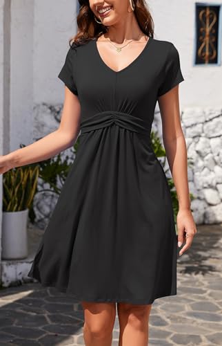Robe d'été col en V fluide et mi-longue en coupe A-line