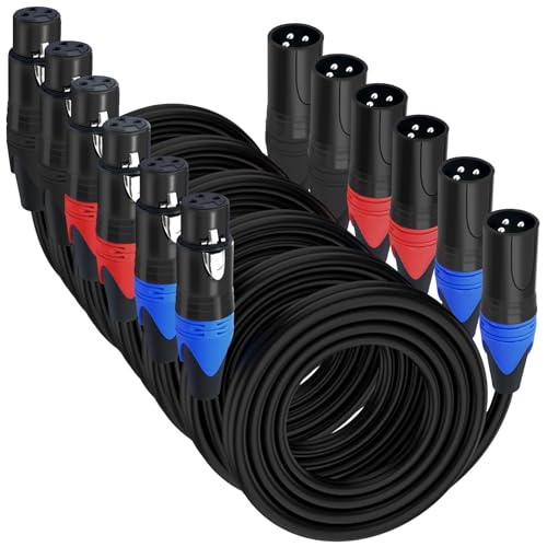 Yumiwoow 6 Pack XLR Male to Female Cable, Professional Balanced Microphone Lead, Extension Mic Cord 3 FT/3 Colors