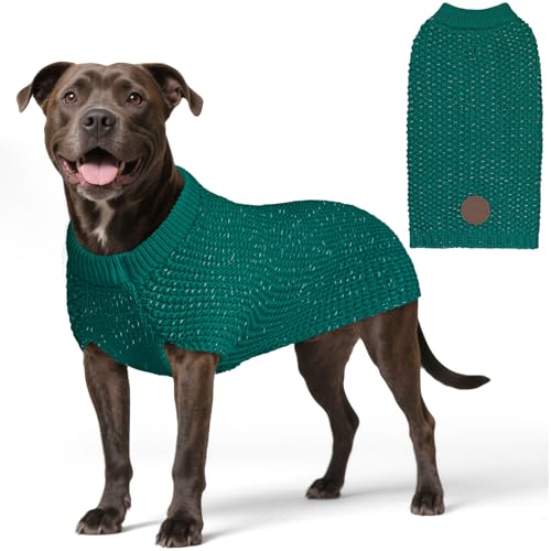 Image of KYEESE Reflective Yarn Dog Sweater for Small Medium Dog Thick Knit Pullover | Reflective for Visibility, Leash Hole for Walk, Stretchy Fit, Lightweight & Warm, Gentle on Sensitive Skin, Winter Daily Wear