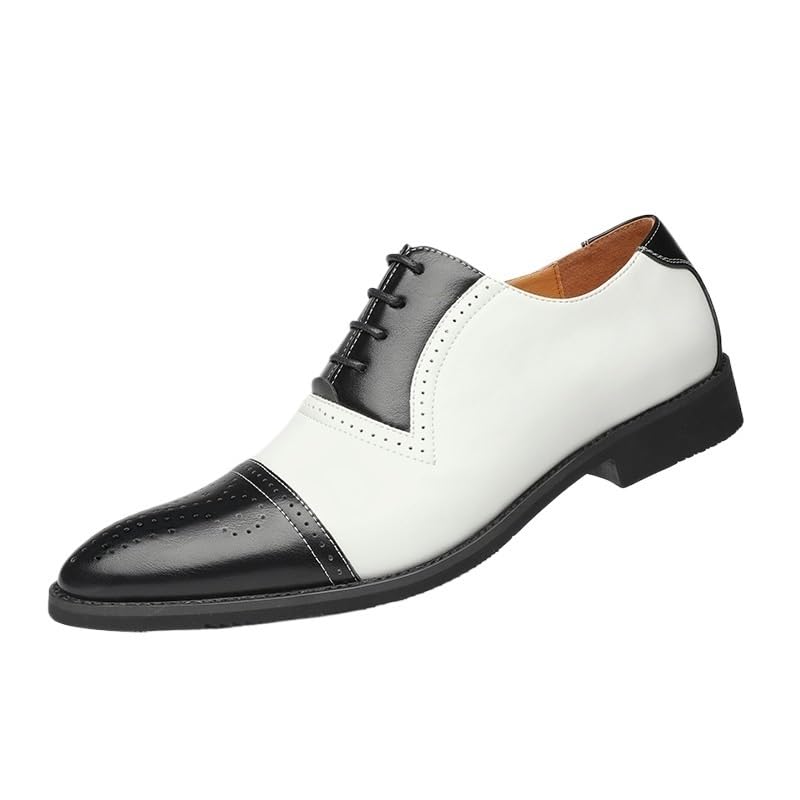 New Dress Shoes for Men Lace Up Pointed Burnished Toe Two Tone PU Leather Oxford Shoes Anti-slip Slip Resistant Rubber Sole Low Top Block Heel Wedding