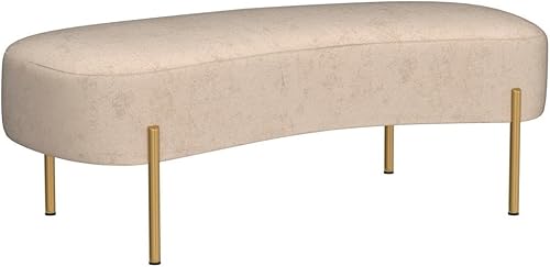 Miniatura 5 de ALISH Banco tapizado moderno otomano, banco de cama, banco de entrada con patas doradas para sala de estar, dormitorio, color blanco