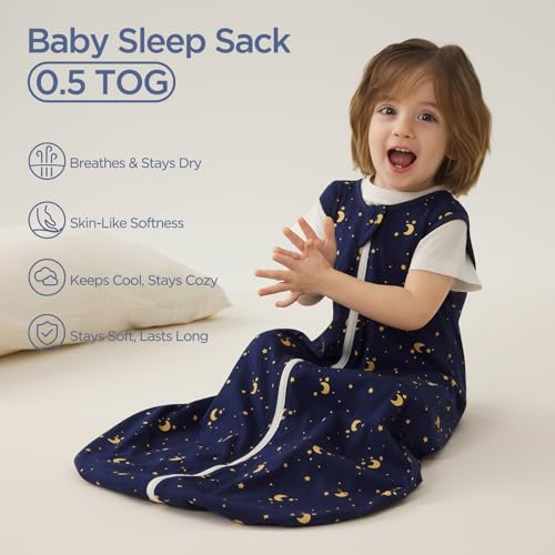 Image of Duomiaomiao 3-Pack Baby Sleep Bag, 100% Organic Cotton Lightweight Wearable Blanket, Breathable Comfy Toddler Sleeping Sack (0.5tog Moon & Star, Small)