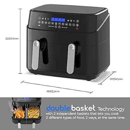 TurboTronic Doppel Heißluftfritteuse XXL, digitale Heißluft-Fritteuse, 9L (2x 4,5L Doppelkammer), 12 Programme, Airfryer, Fritteuse ohne Fett (schwarz) – Bild 5