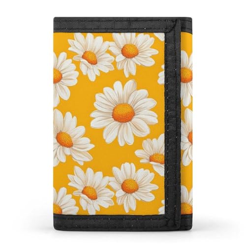 Daisy White Orange Print Wallet for Men, 8 Credit Card Holder Slim Minimalist Front Pocket Small Mens Bifold Wallets