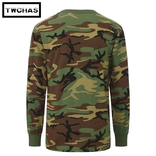 TWCHAS Men's Camo Long Sleeve Shirt - Military Tactical & Hunting & Fishing T-Shirt - Breathable and Lightweight, Suitable for Outdoor and Everyday Wear(Woodland Camo/S) by TWCHAS - Used condition - Image 4