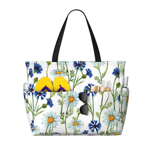 Grand sac à bandoulière bleuets camomilles aquarelle de qualité supérieure pour femme