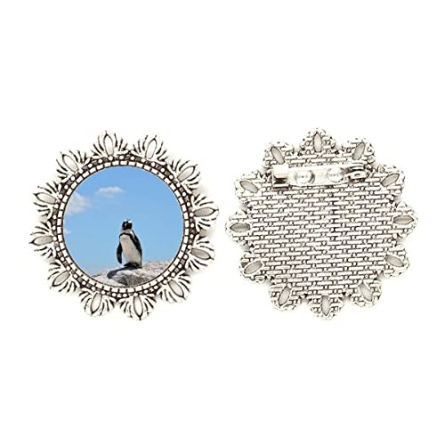 Pin broche de pingüino del Antártico en tamaño mediano con diseño de flor natural para ropa