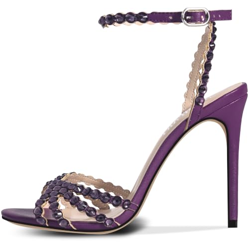 Image of HOCHFART Women's Rhinestone Stiletto High Heels Buckle Strappy Heeled Sandals Round Toe Sexy Dressy Pumps Shoes