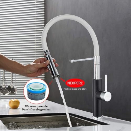 Ibergrif Wasserhahn Küche aus Messing mit ausziehbarem Silikonschlauch – Ansicht 6