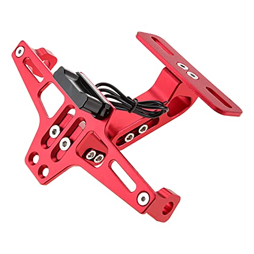 ライセンス ナンバープレートステー ナンバープレートホルダー オートバイ バイク用 フェンダーエリミネーターブラケット LEDライト付 角度調整可能 汎用タイプ レッド